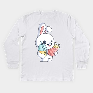 Bunny with popcorn and drink Kids Long Sleeve T-Shirt